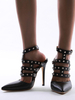 Talons hauts bout pointu talon aiguille chic noir clouté sandales sexy