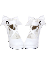 Talons hauts Chunky blanc Lolita Chaussures cheville sangle Bow Decor Déguisements Halloween