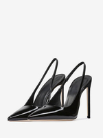 Talons hauts noirs femmes bout pointu Slingbacks chaussures habillées à talon aiguille