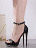 Talons hauts pour femmes à bout ouvert Stiletto Metal Details Chic Black Ankle Strap Sandals