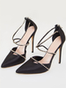 Talons hauts pour femmes Escarpins en satin à talon aiguille Talons noirs à bride à la cheville