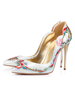 Talons hauts pour femmes Slip-On Bout pointu Artwork Talon aiguille Chaussures de soirée blanches
