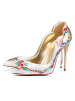 Talons hauts pour femmes Slip-On Bout pointu Artwork Talon aiguille Chaussures de soirée blanches