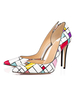 Talons hauts pour femmes Slip-On Bout pointu Chaussures à talons aiguilles en cuir de vache à carreaux blancs