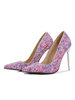 Talons hauts pour femmes talon aiguille bout pointu tissu pailleté violet clair ciel talon haut
