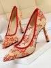Talons Hauts Rouge À Talons Pointus En Dentelle Pour Femmes