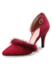 Talons hauts rouge bout pointu fourrure détail cheville sangle Goblet talon chaussures pour femmes