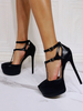 Talons hauts sandales sexy cuir PU cuir fermé orteil talon talon talon talon de cheville