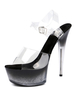 Talons hauts sandales sexy en PVC noir supérieur bout ouvert talon conique ciel talon haut bride à la cheville talons
