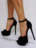 Talons hauts sandales sexy sandales noires micro en daim supérieur peep toe talon talon talon haut talon talon talon talon talon