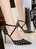 Talons hauts sangle réglable bout pointu talon aiguille strass Sexy pompes noires