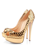 Talons hauts sexy plateforme or peep toe rivets pompes à talon aiguille spike chaussures pour les femmes