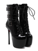 Talons hauts sexy pour femmes; bout rond noir en cuir verni; bottes sexy