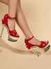 Talons hauts sexy sandales en cuir PU rouge bout carré bride à la cheville talons