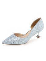 Talons mi-bas de femmes simple bout pointu Slip-On Paillettes Pompes & talons