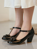 Talons mi-bas pour femme Bandage de type T Belle bout rond Chaussures à talons chunky avec des arcs