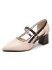 Talons mi-bas pour femme Bout pointu chic Talon épais Détails métalliques Escarpins noirs élégants Talons