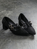 Talons mi-bas pour femme chic bout pointu talon épais Mary Jane jolies escarpins noirs talons