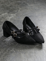 Talons mi-bas pour femme chic bout pointu talon épais Mary Jane jolies escarpins noirs talons
