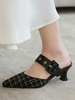 Talons mi-bas pour femme Élégant bout pointu Gobelet Talon Slip-On Glamorous Buckle Escarpins noirs Talons