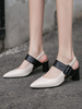 Talons mi-bas pour femme Élégant bout pointu Talon Chunky Slip-On Boucle Fantastique Écru Blanc Escarpins Talons