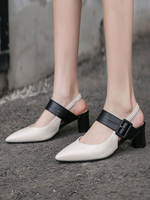 Talons mi-bas pour femme Élégant bout pointu Talon Chunky Slip-On Boucle Fantastique Écru Blanc Escarpins Talons