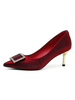 Talons mi-bas pour femmes Bordeaux bout pointu talon aiguille escarpins de soirée talons