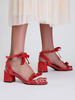 Talons mi-bas pour femmes Chic bout carré talon épais rouge pompes élégantes talons à bride à la cheville