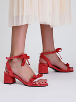 Talons mi-bas pour femmes Chic bout carré talon épais rouge pompes élégantes talons à bride à la cheville