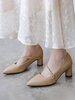 Talons mi-bas pour femmes Élégant bout pointu Talon chunky Slip-On Pompes abricots élégantes