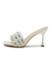 Talons Mule Femme Strass Tongs En Cuir PU Mules Bout Carré Talon Aiguille Sandales De Soirée