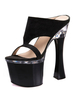 Talons mules noir bout ouvert gobelet talon découpé en cuir PU talon sexy