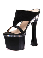 Talons mules noir bout ouvert gobelet talon découpé en cuir PU talon sexy