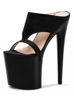 Talons mules noirs bout ouvert talon cône découpé en cuir PU talon sexy mules