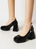 Talons Pour Femmes Talon Chunky Chaînes En Cuir PU Glisser Sur Des Escarpins Noirs Talons À Bride À La Cheville
