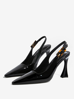 Talons slingback pour femmes boutons talon de forme spéciale chaussures habillées noires