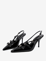 Talons slingback pour femmes escarpins noirs à bout pointu avec boucle et talon aiguille