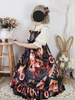 Tea Party Lolita Jsk Robe Classique Noir Volants Sans Manches Floral Imprimer Lolita Jupes