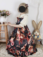 Tea Party Lolita Jsk Robe Classique Noir Volants Sans Manches Floral Imprimer Lolita Jupes
