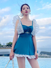Teal Lolita Outfits Maillot de bain pantalon sans manches à volants