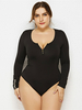 Teddies grande taille pour les femmes noir bijou cou manches longues manches cloche Polyester extensible décontracté une pièce nounours