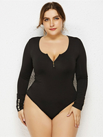Teddies grande taille pour les femmes noir bijou cou manches longues manches cloche Polyester extensible décontracté une pièce nounours