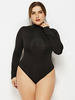 Teddies grande taille pour les femmes noir col haut manches longues manches cloche passepoil Polyester extensible nounours décontracté