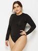 Teddies noirs grande taille pour les femmes col bijou manches longues manches cloche passepoil Polyester extensible nounours décontractés