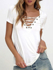 Tee-shirt 2021 Charmant T-shirt en coton mélangé unicolore avec lacets croisé avant col V manches courtes