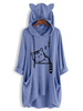 Tee shirt bleu Robes capuche 3/4 Longueur manches lacées Chat long Sweat à capuche avec poches