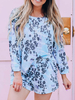 Tenue dintérieur pour femme 2 pièces bleu à manches longues en coton polyester