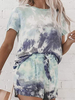 Tenue dintérieur pour femme 2 pièces bleu col bijou à manches courtes polyester coton tenue dimpression 3D