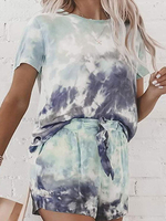 Tenue dintérieur pour femme 2 pièces bleu col bijou à manches courtes polyester coton tenue dimpression 3D