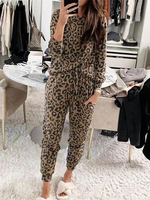 Tenue dintérieur pour femme 2 pièces café marron à manches longues en coton polyester